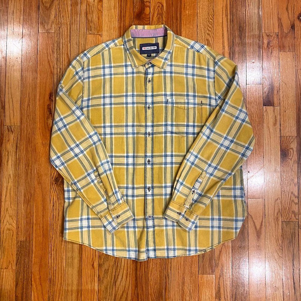 32 Bar Blues Men's Long Sleeve Yellow Plaid Button Down Shirt size XL